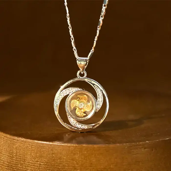 Buddha Stones Gold plated Copper Brass Rotatable Windmill Luck Necklace Pendant