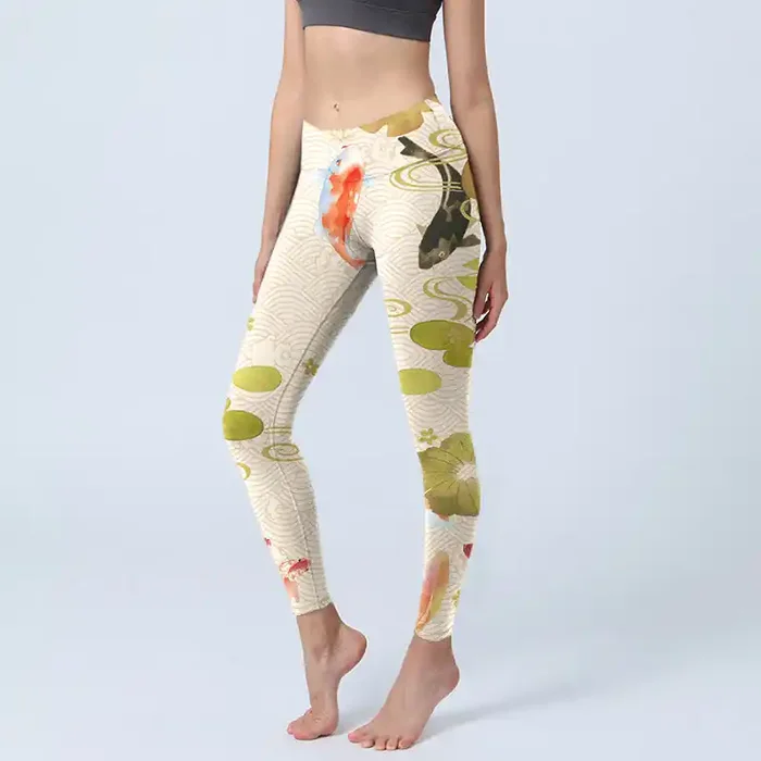 Buddha Stones Koi Fish Lotus Leaves Print Gym Leggings Women‘s Yoga Pants