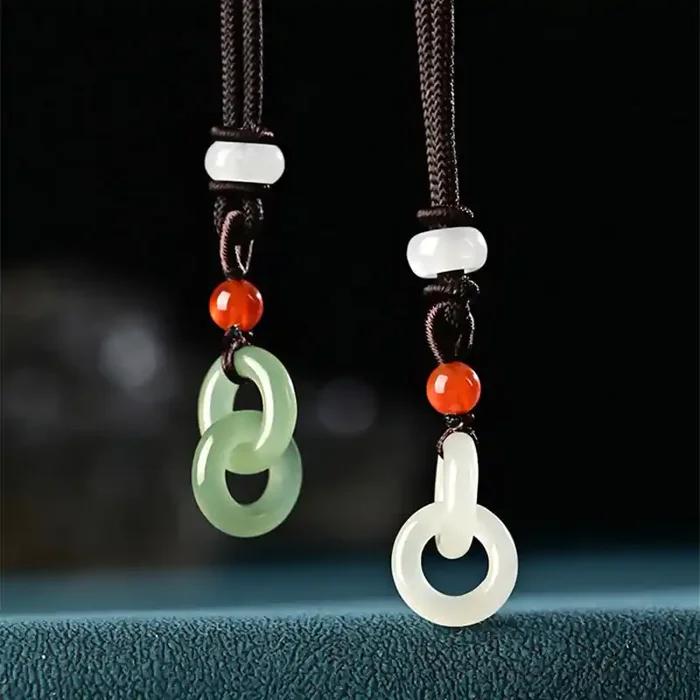 Buddha Stones Natural Hetian Cyan Jade White Jade Double Peace Buckle Success Necklace Pendant