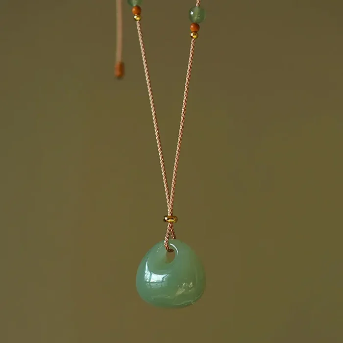 Buddha Stones Natural Jade Luck Prosperity Necklace Pendant (Random Color)