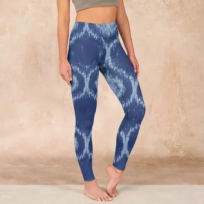 Buddha Stones Navy Blue White Design Gym Leggings Women‘s Yoga Pants