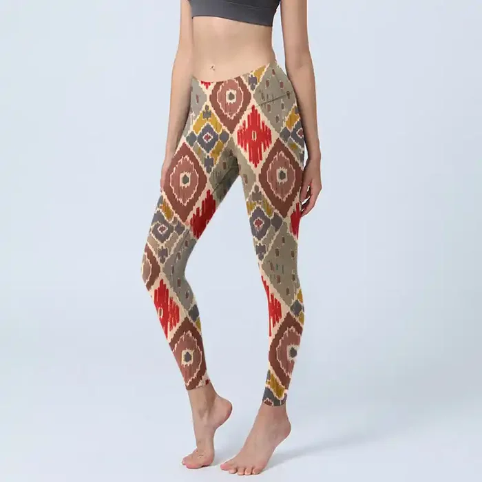 Buddha Stones Plaid Printed Gym Leggings Women‘s Yoga Pants