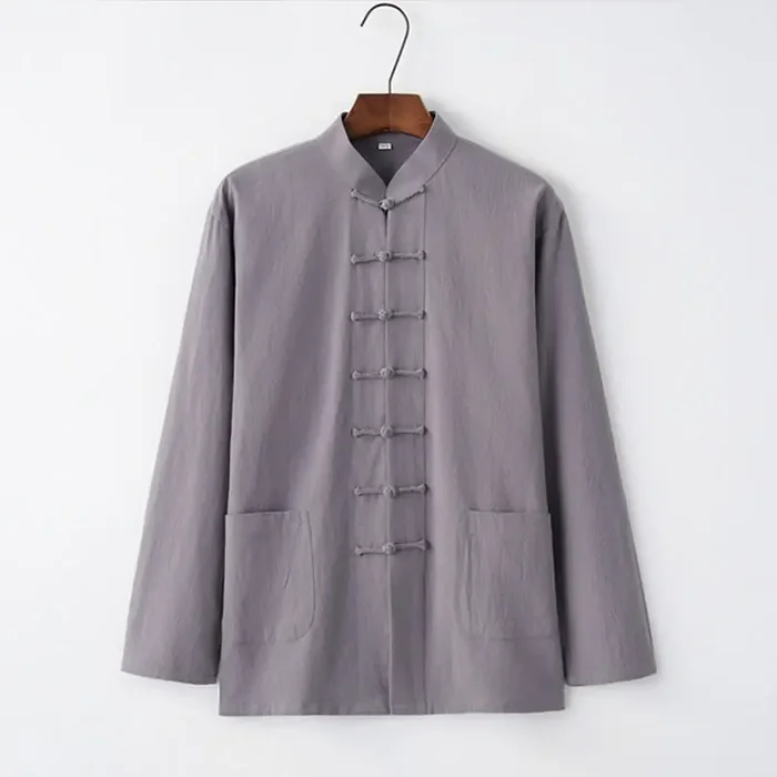 Buddha Stones Tang Frog-Button Long Sleeve Shirt Cotton Men‘s Clothing