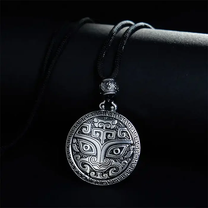 Buddha Stones Taotie Om Mani Padme Hum Copper Plated Silver Wealth Necklace Pendant