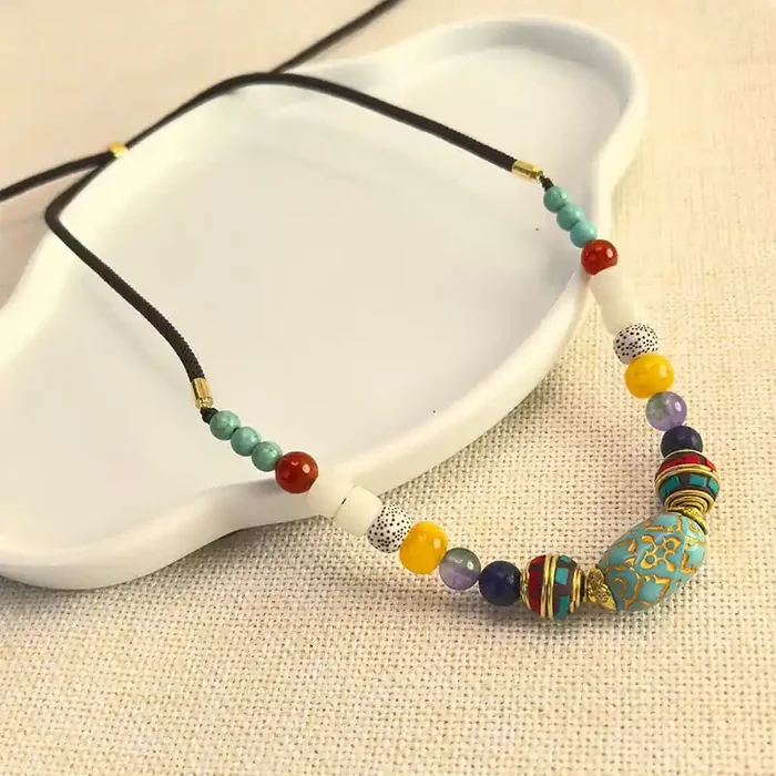 Buddha Stones Tibetan Handmade Turquoise Beads Balance Necklace Pendant