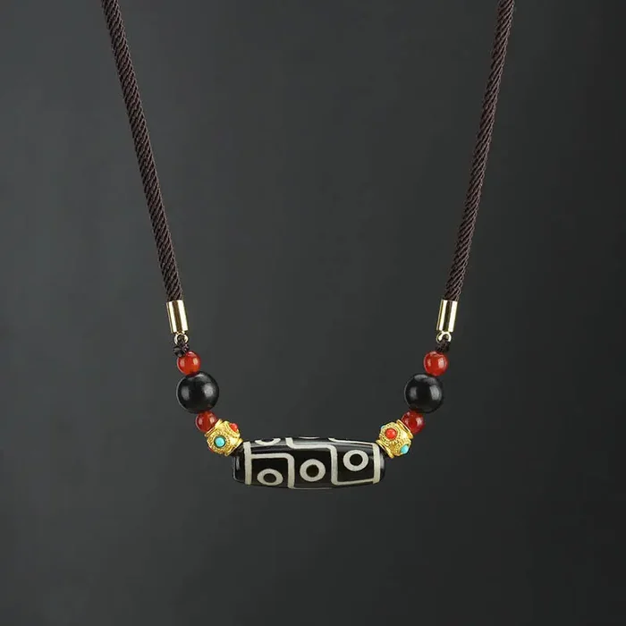 Buddha Stones Tibetan Nine-Eye Dzi Bead Protection Blessings String Necklace Pendant