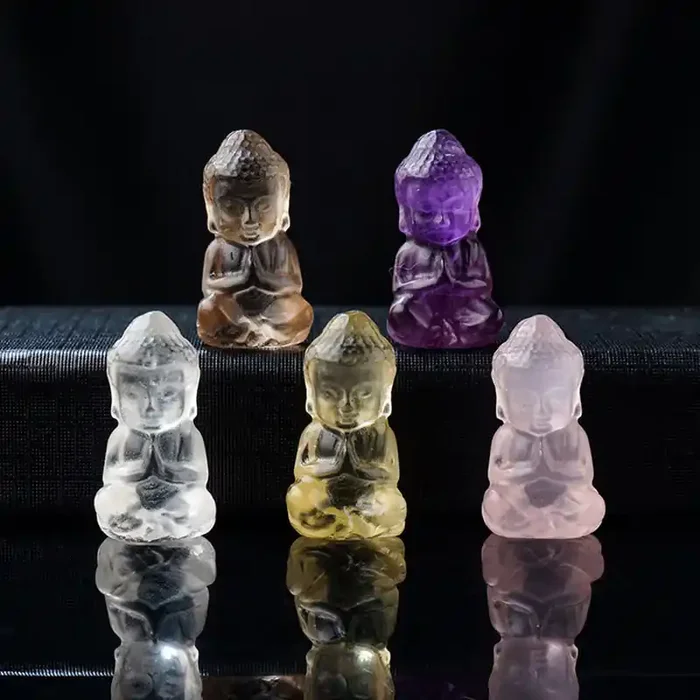 Buddha Stones Various Crystal Amethyst Pink Crystal White Crystal Citrine Buddha Carved Spiritual Healing Necklace Pendant Decoration