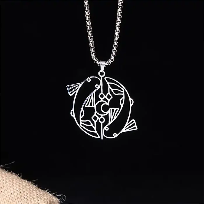 Buddha Stones Vintage Koi Fish Hollow Design Stainless Steel Luck Necklace Pendant