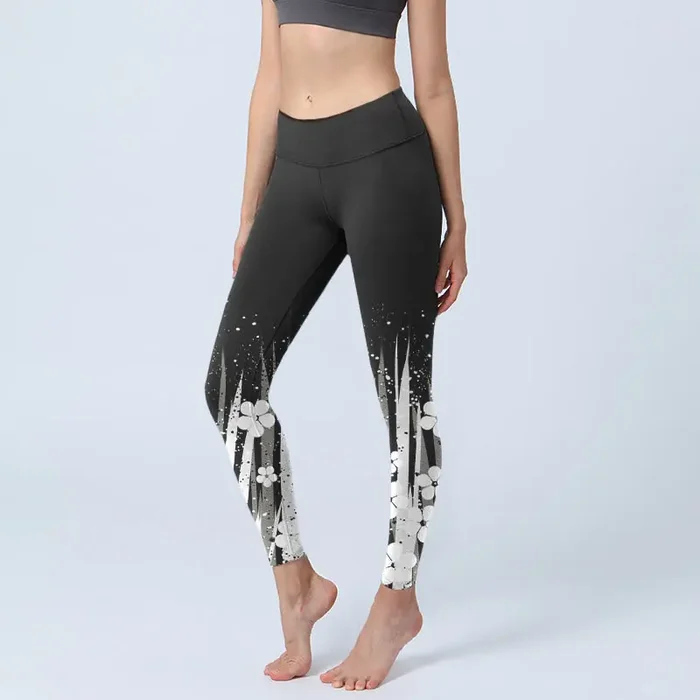 Buddha Stones White Flowers Aquatic Plants Pattern Print Gym Leggings Women‘s Yoga Pants