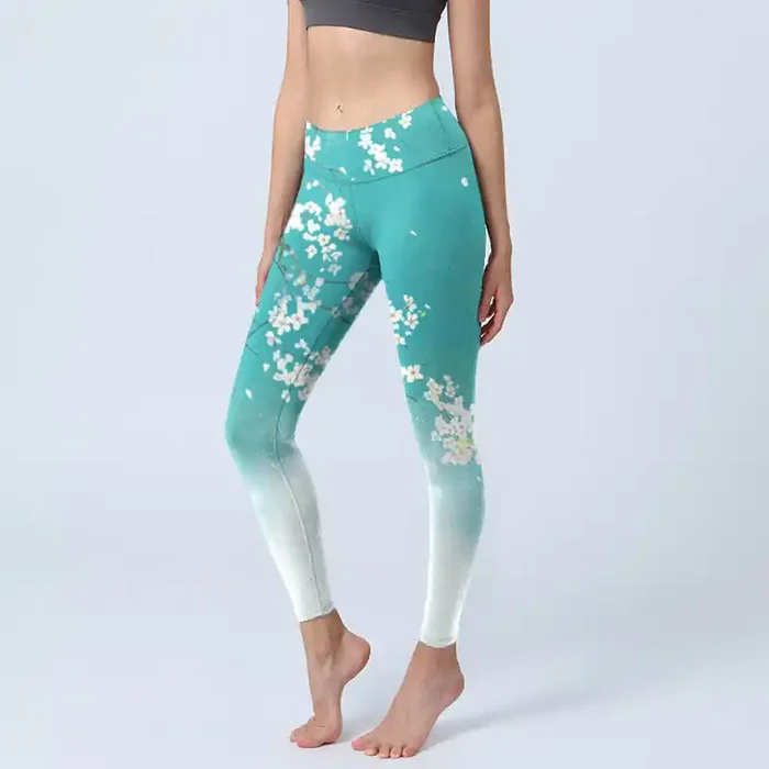 Buddha Stones White Pear Blossoms Print Gym Leggings Women‘s Yoga Pants
