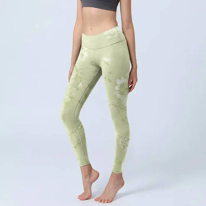 Buddha Stones White Plum Blossoms Print Gym Leggings Women‘s Yoga Pants