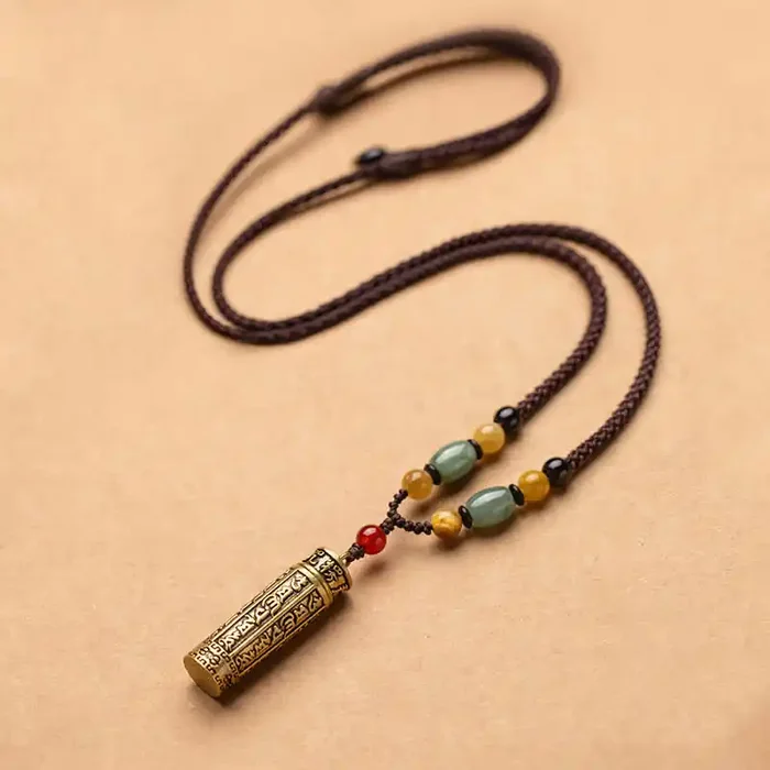 Buddhastoneshop Tibet Om Mani Padme Hum Agate Shurangama Sutra Protection Necklace Pendant