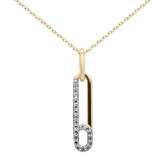 DIAMOND CLOSEOUT! .09ct G SI 14K Yellow Gold Diamond Paperclip Pendant Necklace 18″ Long