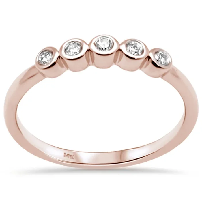 DIAMOND CLOSEOUT! .13ct G SI 14K Rose Gold Diamond Five Diamond Bezel Ring Size 6.5