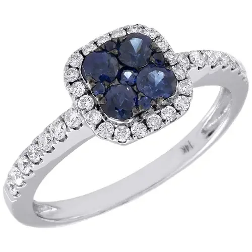 Diamond Cocktail Ring 14K White Gold Round Genuine Blue Sapphire Design 0.68 Tcw