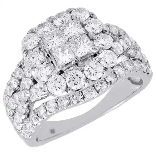 Diamond Engagement Ring Ladies 14K White Gold Princess Cut Halo Design 2.50 Tcw.