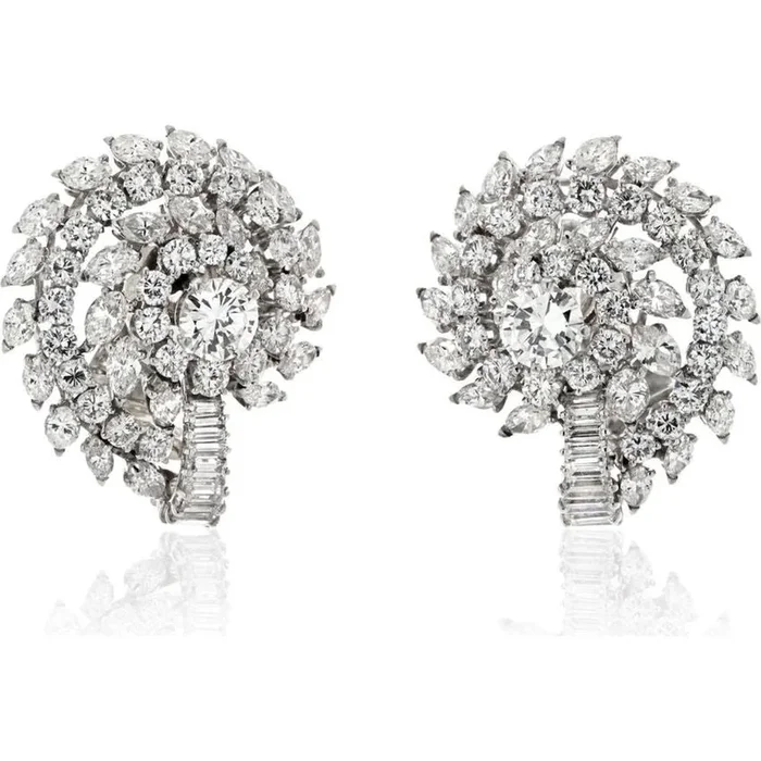 Elegant Platinum 16.00 Total Carat Weight Cluster Diamond Clip Earrings