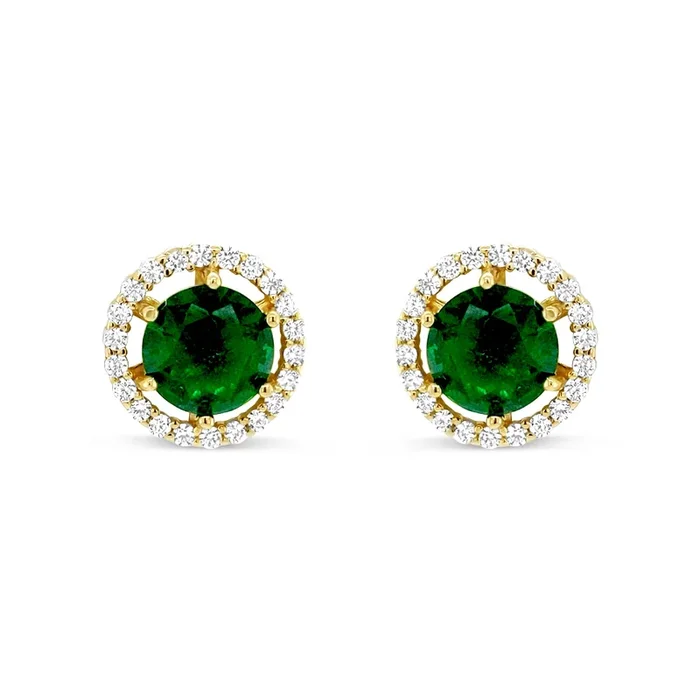 GOLD PLATED STERLING SILVER GREEN CZ ROUND HALO STUD EARRINGS