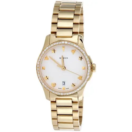 Gucci Ya126576 Diamond Watch G-Timeless 27mm Gold PVD Steel Silver Dial 0.80 CT