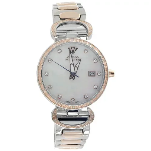Ladies Aqua Master Diamond Watch MOP 34mm White & Rose S. Steel W 359 0.12 Ct.