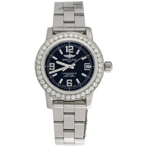 Ladies Breitling Colt 33mm Custom Diamond Watch Ref. A77387 Black Dial 1.76 CT