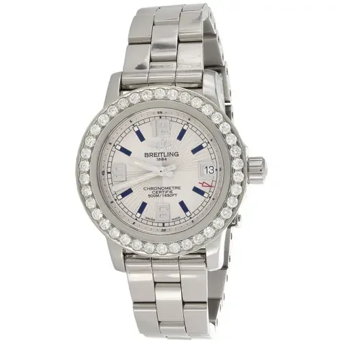 Ladies Breitling Colt 33mm Custom Diamond Watch Ref. A77387 White Dial 1.76 CT