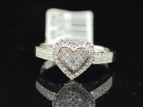 LADIES ROSE GOLD LOVE HEART DIAMOND PAVE SET RING .50CT