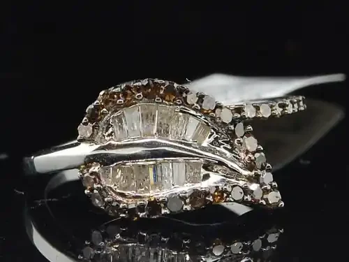 Ladies Sterling Silver Leaf Brown Champagne Diamond Engagement Ring Bridal Set