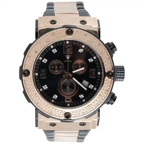 Men Diamond Watch Aqua Master Jojo Jojino Joe Rodeo Chronograph Black Dial W 146