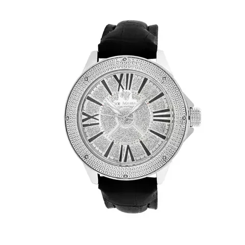 Men‘s Ice Mania IM3081 Genuine Diamond Illusion Dial Black Marker Watch 0.08 CT.