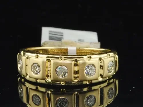 Mens 14K Yellow Gold Round Cut White Diamond Engagement Ring Wedding Band .50 Ct