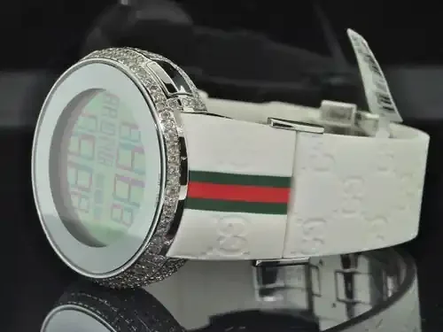MENS 2 TIMEZONE i GUCCI DIGITAL WHITE DIAMOND WATCH 5CT