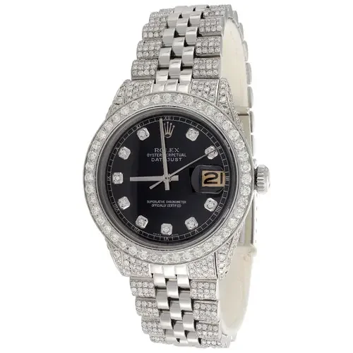 Mens 36mm Rolex DateJust Diamond Watch Jubilee Band 1601 Black Dial 8.75 CT.