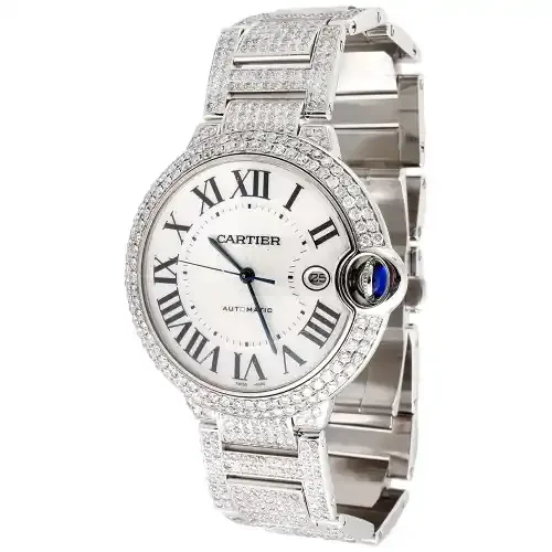 Mens Ballon Bleu de Cartier Large Fully Loaded Diamond 42mm Watch 14.50 CT.