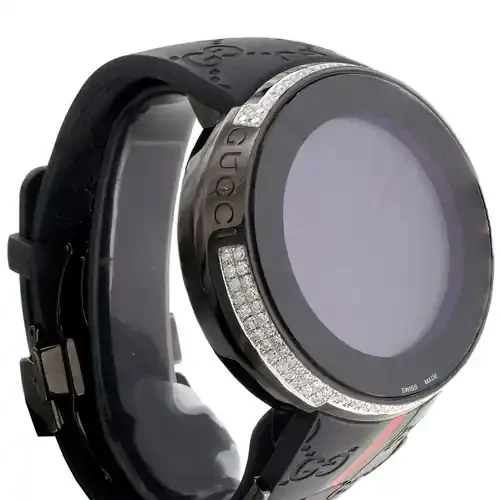 Mens Black Casing YA114207 Custom DigitaI i Gucci White Diamond Watch 2.50 ct.