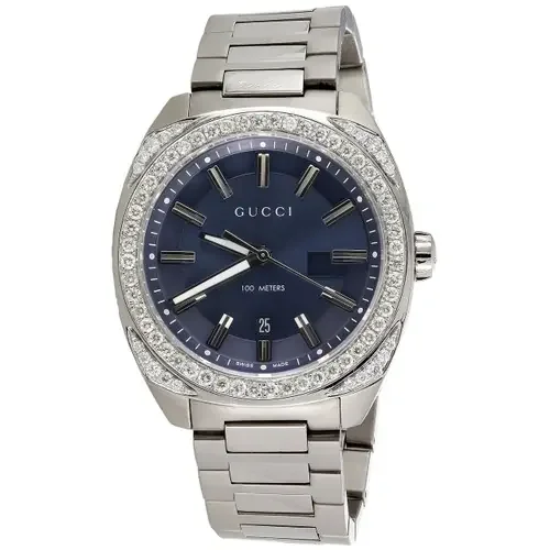 Mens New Gucci GC2570 Genuine Diamond Watch YA142303 Blue Dial 41mm 1.82 CT.