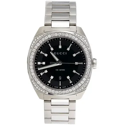 Mens New YA142301 Gucci GC2570 Genuine Diamond Watch 40mm Black Dial 1.82 CT.