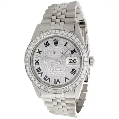 Mens Rolex 36mm DateJust Diamond Watch Jubilee Band Roman Numeral Pave Dial 4 CT
