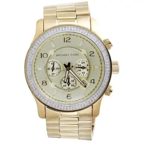 New Michael Kors Gold Tone Mens Diamond Watch MK8077 Runaway Series 45mm 1.5 Ct