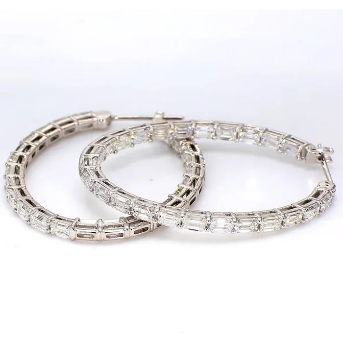 Ninacci 18K White Gold Inside Out Oval Hoop Earrings with 8.47 Carats Emerald Cut Diamonds