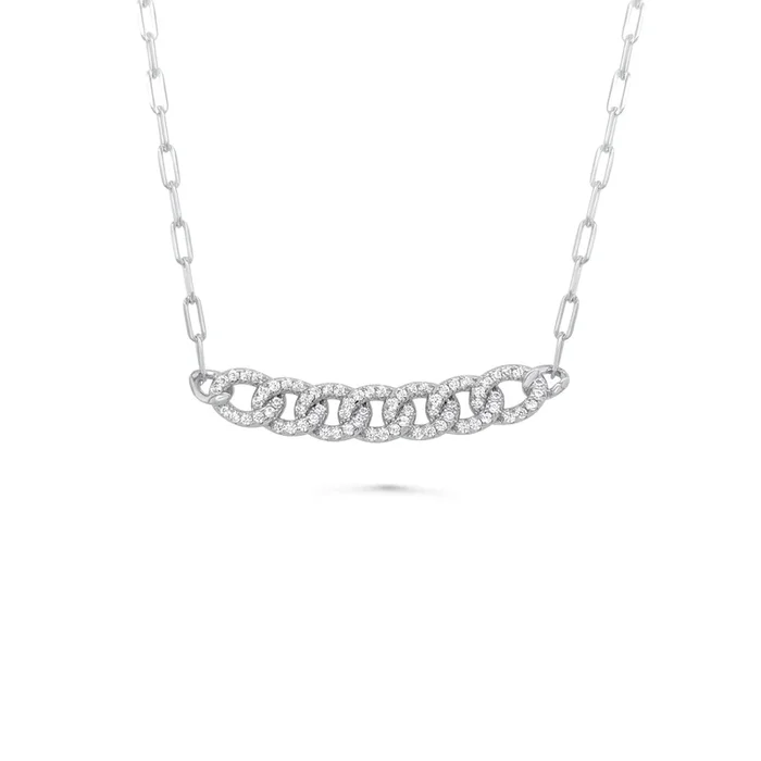 RHODIUM PLATED STERLING SILVER CZ LINKED PAPERCLIP CHAIN NECKLACE
