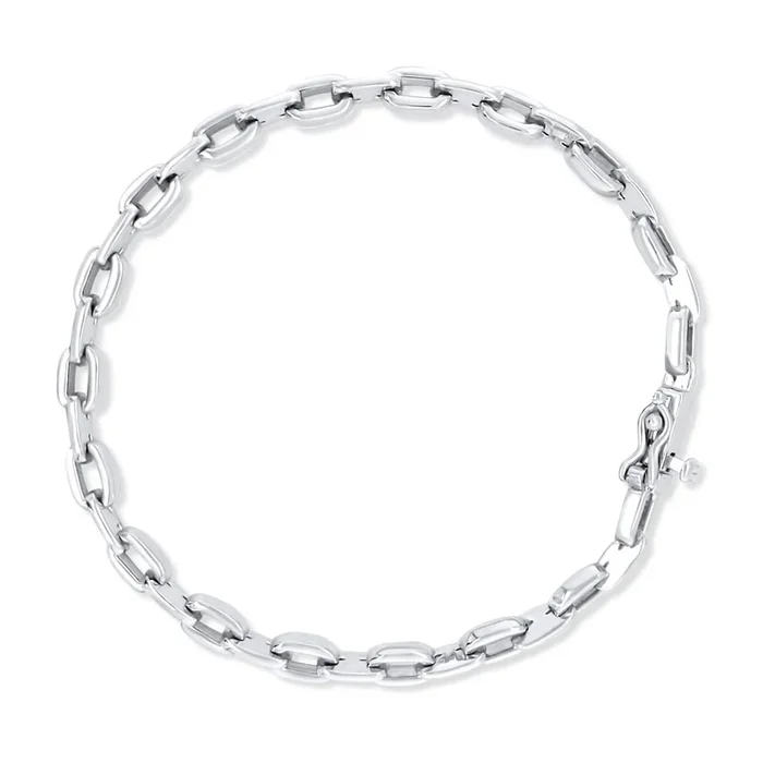 RHODIUM PLATED STERLING SILVER FLAT OVAL LINK BRACELET
