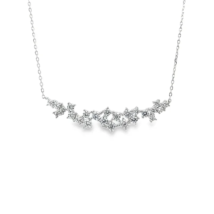 RHODIUM PLATED STERLING SILVER WHITE SCATTERED CZ BAR NECKLACE