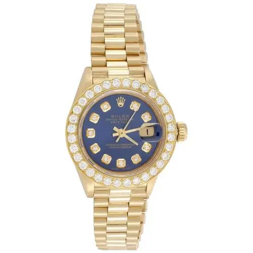 Rolex 18K Gold 26mm President DateJust 69178 Diamond Watch Blue Dial 1.38 CT.