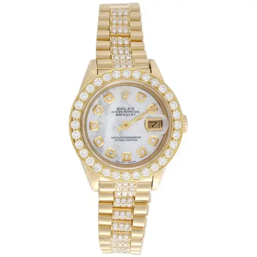 Rolex 18K Gold President 26mm DateJust 69178 VS Diamond White MOP Watch 3.70 CT.