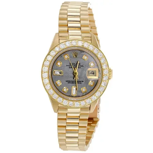 Rolex DateJust President 18K Gold 26mm Diamond Meteorite Dial Watch 1.55 CT.
