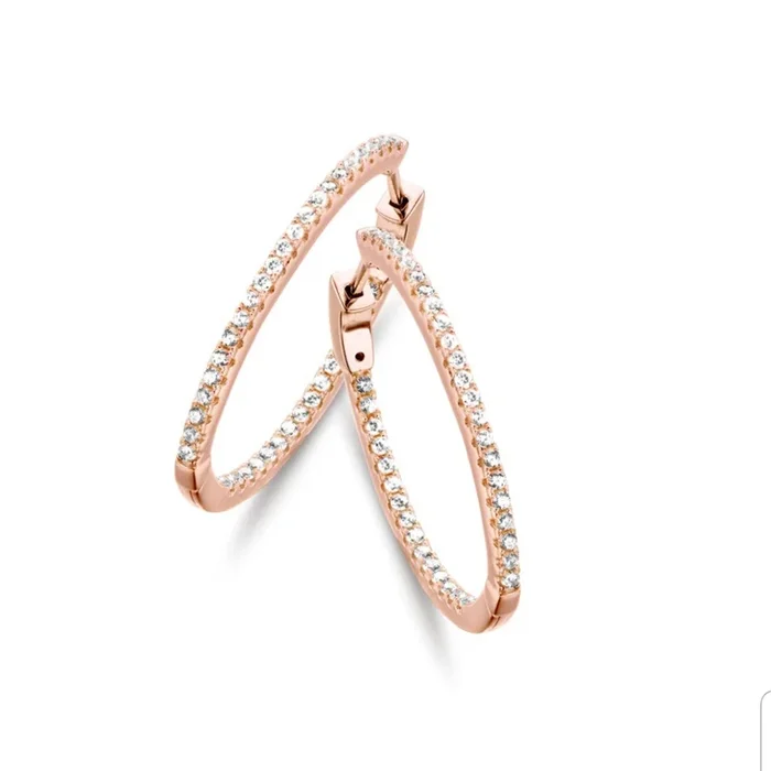 ROSE GOLD PLATED STERLING SILVER AND CZ LARGE HOOPS