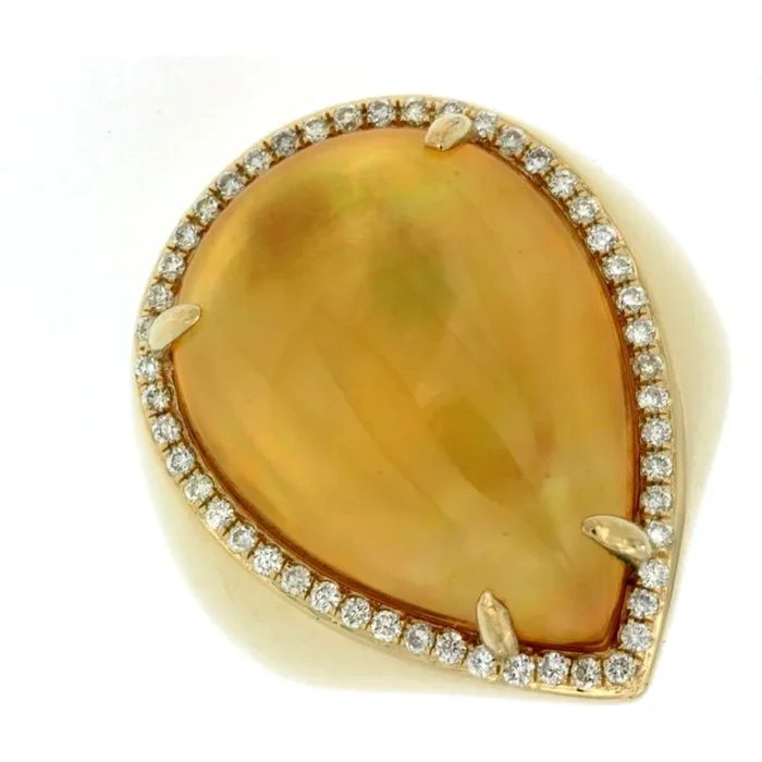 Royal 14K Yellow Gold Pear Shaped Citrine and Diamond Ring – 14.20 Carat Citrine, 0.32 Carat Diamonds