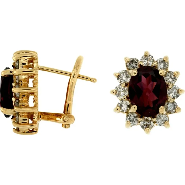 Royal 14K Yellow Gold Rhodolite & Diamond Dangling Earrings – 3.10 Carat Rhodolite, 1.26 Carat Diamonds