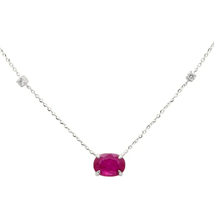 SPECIAL!1.03ct G SI 14K White Gold Diamond & Ruby Gemstone Pendant 18″ Long